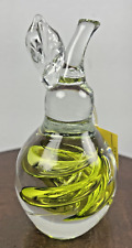 NWT Poland 24% Crystal Art Glass Green Swirl Pear Paperweight Signed MP