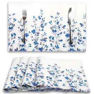 Watercolor Flowers Printed Placemats Set of 4 for Dining Table 12 x 18 Inch f... - Picture 1 of 8