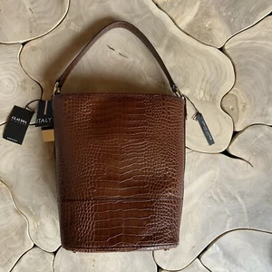 Claudia Firenze italienische Lederhandtasche Bucket Tote geprägtes Krokodil - Bild 1 von 9