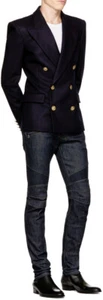BALMAIN BIKER JEANS NAVY 32 NUOVO CON ETICHETTE PREZZO DI LISTINO: £ 660 - Foto 1 di 7