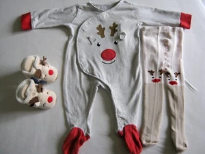 4tlg. Baby-Weihnachts-Set: Overall, Strumpfhose, Schuhe, Rentier, neuw. Gr. 68 - Bild 1 von 2