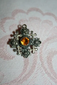 pendentif croix de Jérusalem en argent montée en broche avec Topaze au centre - Imagen 1 de 5