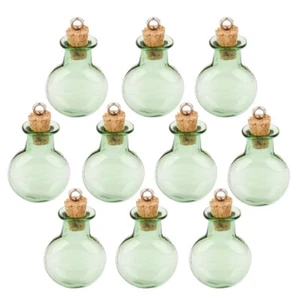 10pc Glass Cork Bottles Round Flat Vial Wishing Bottle DIY Pendants (Green) - Picture 1 of 7