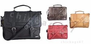 Mens Women Cowhide Genuine Real Leather Briefcase Satchel Shoulder Office bag UK - Picture 1 of 39