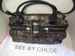See by Chloe Daytripper Satchel Bag Pewter with Gold Tone Leather Shoulder Strap - Picture 1 of 13