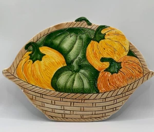 Handbemalte Untersetzer Fliese Herbst Kürbisse Made in Italy 11"x 8" Vintage - Bild 1 von 4