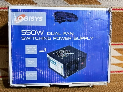 NIB LOGISYS 550W ATX 20/4-PIN BLACK DUAL FAN SWITCHING POWER SUPPLY NEW UNUSUED! - Image 1 of 4