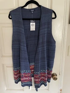 CHAPS NATIVE AMERICAN PATTERN OPEN LONG SWEATER VEST SIZE XL - Picture 1 of 4