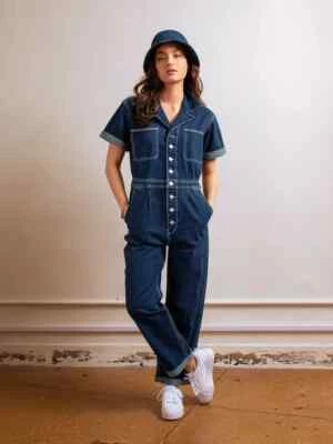 Jordache Jeans Cameron Coveralls Size XXL Vintage Modern Denim Romper Jumpsuit - Image 1 of 4