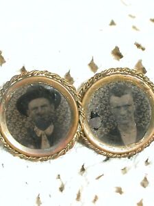 Antique two daguerreotype Brooch Pins and they are of two young men 1"
