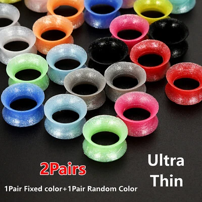 4Pcs Pearl Powder Silicone Ear Skin Tunnels Flexible Thin Ear Gauge Plug Earlets - Image 1 of 4