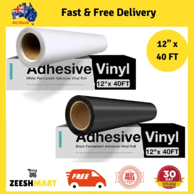 Permanent Vinyl, Adhesive Vinyl For Cricut 12  X 40 FT Roll BLACK or WHITE NEW - image 1 of 3
