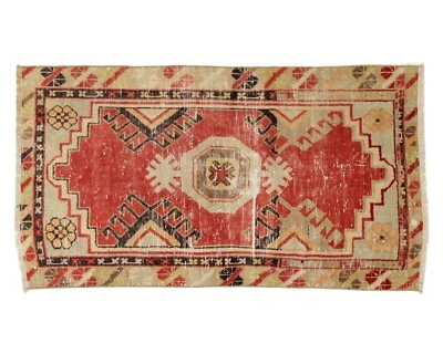 small vintage turkish boho bohemien moroccan tribal bath doormat 2x4 rug carpet - Image 1 of 4