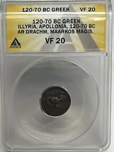 ILLYRIA. Dracma de plata Apollonia.120-70 BC AR MAARKOS MAGIS ANACS VF20 - Imagen 1 de 3