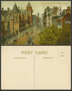 London Old Colour Postcard The Law Courts & Fleet Street Scene Clock Horse Carts - Picture 1 of 1