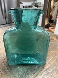 Vintage MCM Blenko Teal Glass Double Spout Water Bottle Carafe Pitcher - Picture 1 of 5