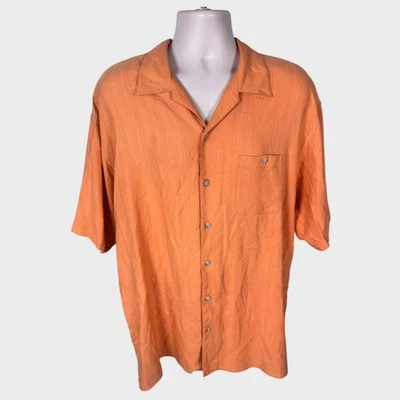 Bachrach 100% Silk XL Button Front Short Sleeve Mens Orange Peach Shirt  - Image 1 of 4