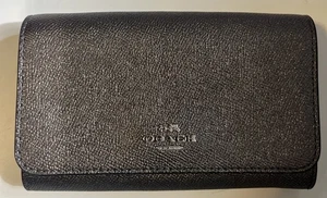 AUTHENTIC ELEGANT COACH WALLET/ CLUTCH CARD HOLDER/ DARK GREY/LEATHER - Picture 1 of 8