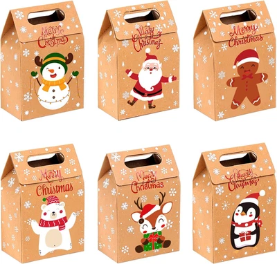 Cajas de regalo de papel Kraft de Navidad 24 piezas golosinas de Navidad bolsas de dulces cajas para C Foto 1 de 4