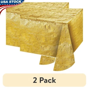 Reversible Gold Tablecloth 84x54 in Disposable Plastic Cover Parties 2 Pack New - Picture 1 of 7