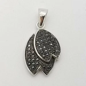 925 Sterlingsilber gepflasterter schwarzer Spinell Doppel Tulpe Blume Design 1' Zoll Anhänger - Bild 1 von 8