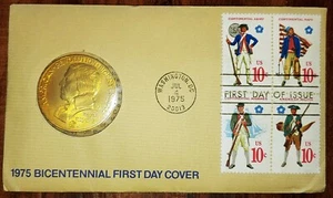 1975 Bicentennial First Day Cover with Paul Revere Commemorative Coin Medal Card - Picture 1 of 5