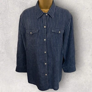 Lauren Ralph Lauren Womens Blue Striped Long Sleeve Linen Shirt Size L UK 12/14 - Picture 1 of 4