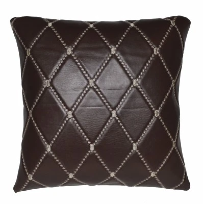 pj08a Brown Diamond Soft Faux Leather Skin Emborider Foam Backing Cushion Cover - Image 1 of 4