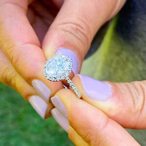 14k White Gold Oval Cut Diamond Engagement Ring Art Deco Halo Prong Set 1.30ctw