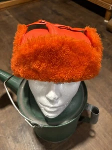Vintage Hunting Trapper Hat Sz L Orange Earflaps USA Union Made 60s 70s Winter - Picture 1 of 11