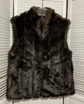 Giacca Womens M Vest Faux Mink Fur Mahogany Brown Reversible NWT Pockets - Image 1 of 4