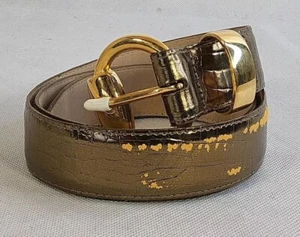 Cinturón pequeño vintage vintage de cuero genuino con estampado de reptil dorado per se - Imagen 1 de 5
