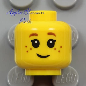 NEW Lego Child MINIFIG HEAD -Female Girl Kid Freckles Smile & Brown Eyebrow Hair - Picture 1 of 3