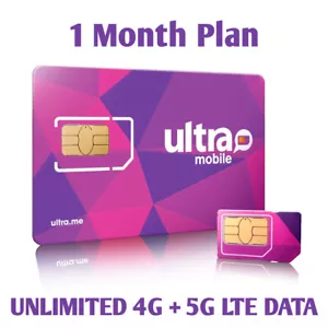 Ultra Mobile sim card with Unlimited LTE Data 1 Month Plan Included - Picture 1 of 1