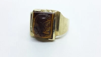 Anillo vintage de oro amarillo de 10k ojo de tigre camafeo soldado para hombre  Foto 1 de 4