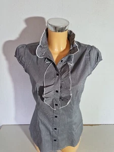 COMMA  Damen  Hemd  Bluse  Gr. 34 kariert  Rüschen Kurzarm  Baumwolle NEU - Picture 1 of 5