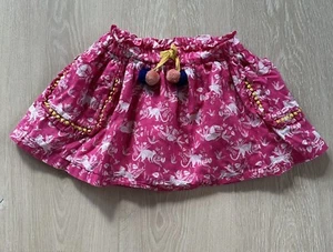 Mini Boden Skirt Girls 3-4 Years Pink White Monkey Pockets Pom Pom Lined - Picture 1 of 9