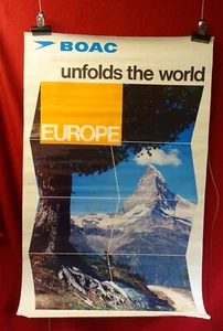 Original vintage travel poster mid 20c art Matterhorn Switzerland BOAC alp photo - Picture 1 of 5