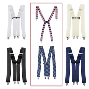 Mens Elasticated Heavy Duty Clip On Trouser Braces Adjustable Suspenders 35mm UK - Picture 1 of 35