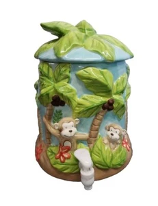 Sea to Shore Ceramic Cookie Jar – Monkeys & Palm Trees Tropical 12” 3-Gal - Picture 1 of 11