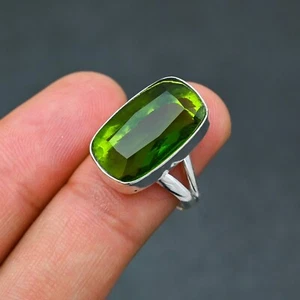 Green Peridot Gemstone 925 Sterling Silver Ring Handmade Jewelry Ring For Gift - Picture 1 of 5