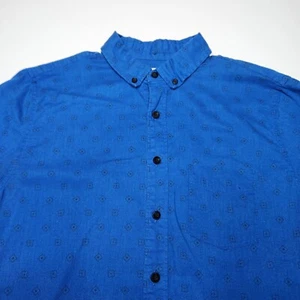 Camisa Onia Para Hombres S Azul Estampado Gráfico Mezcla de Lino Manga Corta Botón Preppy - Imagen 1 de 9
