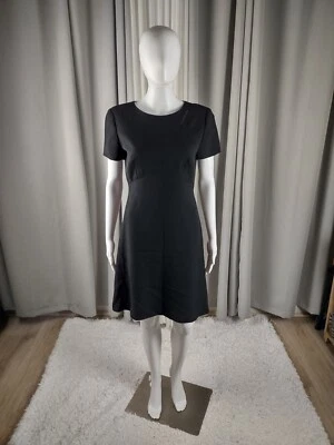 Liz Claiborne Women Petite Sheath Short Sleeve Back Zip Black Midi Dress Size 8P - Image 1 of 4