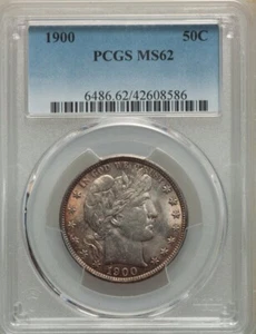 1900 Barber Half Dollar 50C PCGS MS62 Nice Toning! Beauty! Free Shipping - Picture 1 of 2