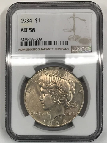 1934 P Peace Silver Dollar NGC AU-58 Cover