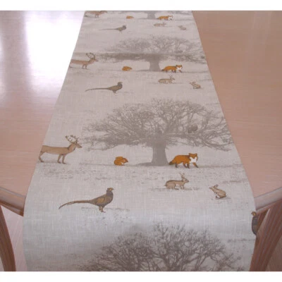 SMALL Table Runner Brown Orange 36" Tree Fox Squirrel Pheasant Deer / Stag 3ft - Image 1 of 4