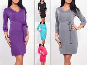 LADIES MATERNITY LONG SLEEVE DRESS TUNIC V NECK SIZE 8 10 12 14 16 UK - Picture 1 of 8