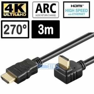 3M 4K Ultra HD 2160p HDMI a 270 ° ÁNGULO RECTO ETHERNET Cable ARC 3D TV PLOMO - Imagen 1 de 2