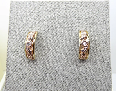 Clogau Gold 9ct Yellow & Rose Gold Tree of Life Oak Diamond Half Hoop Earrings - Image 1 of 4