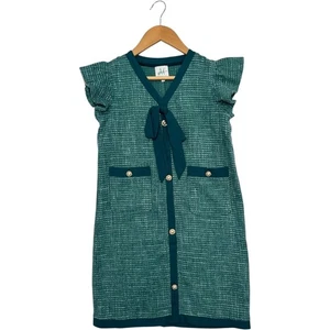 Vestido M Niñas Niñas Extra Grande Verde Cuadros Tweed Volantes Manga Cambio Lazo Maduro - Imagen 1 de 13